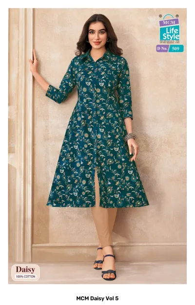 MCM Daisy Vol 5 design 7 of 12 — Heavy Cotton Kurtis Catalog with print by MCM Lifestyle, wholesale Surat