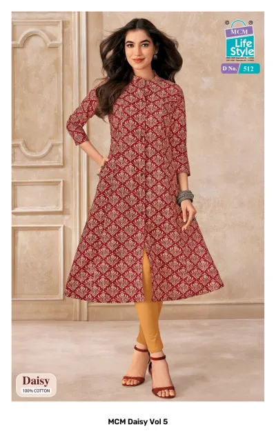 MCM Daisy Vol 5 design 8 of 12 — Heavy Cotton Kurtis Catalog with print by MCM Lifestyle, wholesale Surat