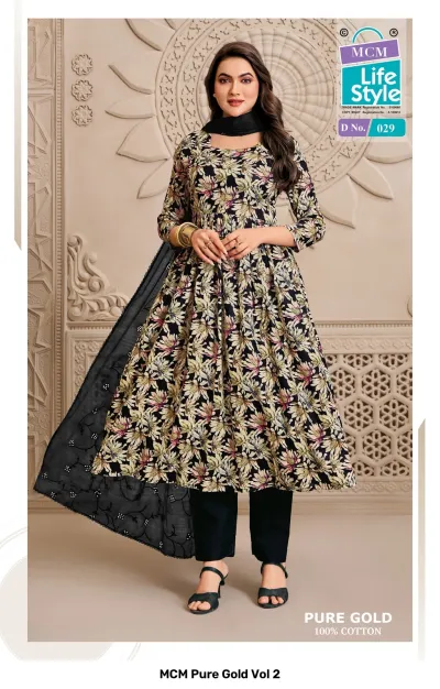 MCM Pure Gold Vol 2, black and yellow floral printed salwar suit with plain trousers and matching embroidered black dupatta.