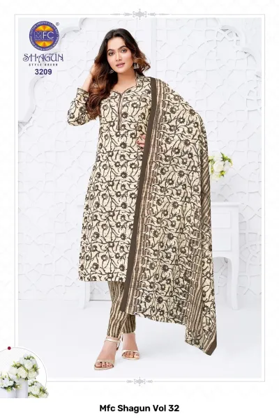Mfc Shagun Vol 32 cream and black floral printed stitched salwar suit.