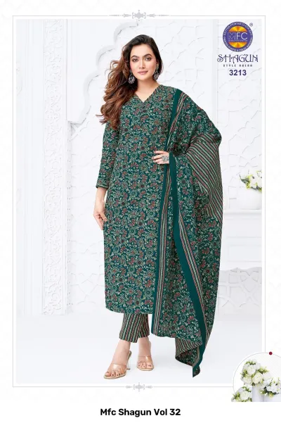 Mfc Shagun Vol 32 dark green floral print stitched salwar suit with matching dupatta.