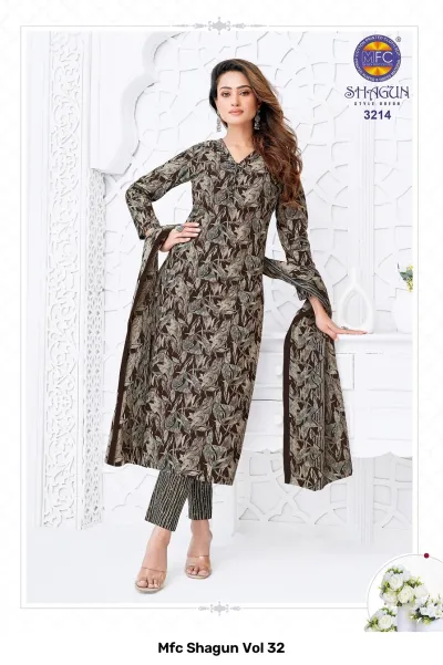 Mfc Shagun Vol 32 brown leaf print stitched salwar suit.