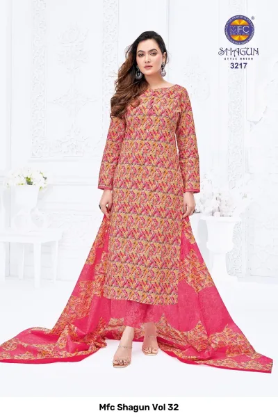 Mfc Shagun Vol 32 pink and orange geometric print stitched salwar suit.