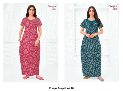 Pranjul Pragati Vol 20, red printed kurti with short sleeves.