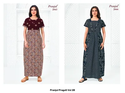Pranjul Pragati Vol 20, dark brown patterned kurti.