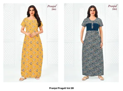 Pranjul Pragati Vol 20, light brown floral printed kurti.
