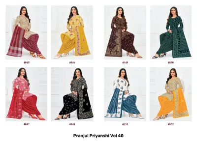 Pranjul Priyanshi Vol 40, red floral printed kurti and salwar suit.