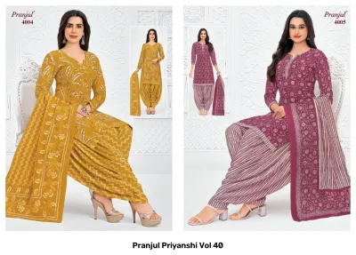 Pranjul Priyanshi Vol 40, red floral printed kurti and salwar suit set.