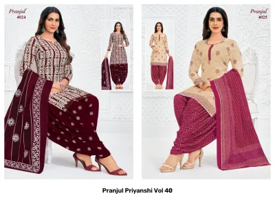 Pranjul Priyanshi Vol 40, magenta printed kurti and salwar suit.