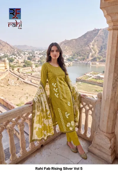 Rahi Fab Rising Silver Vol 5 design 10 of 11 — Pure Cotton Unstitched Dress Materials with print, handwork by Rahi Fab, wholesale Surat