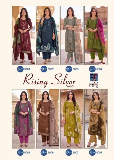 Rahi Fab Rising Silver Vol 5 design 11 of 11 — Pure Cotton Unstitched Dress Materials with print, handwork by Rahi Fab, wholesale Surat