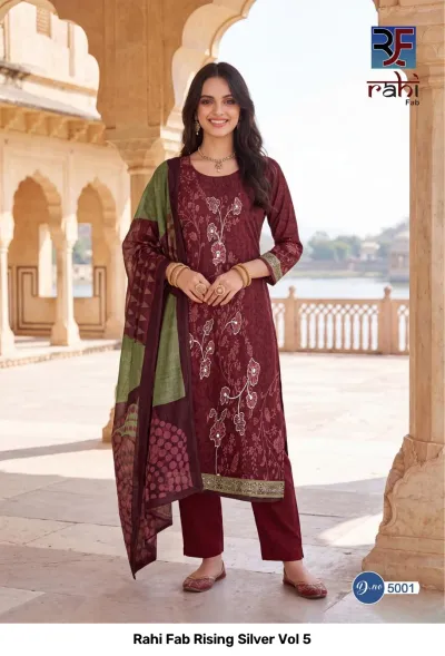Rahi Fab Rising Silver Vol 5 design 2 of 11 — Pure Cotton Unstitched Dress Materials with print, handwork by Rahi Fab, wholesale Surat