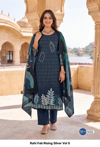 Rahi Fab Rising Silver Vol 5 design 3 of 11 — Pure Cotton Unstitched Dress Materials with print, handwork by Rahi Fab, wholesale Surat