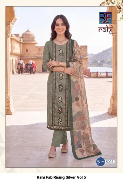 Rahi Fab Rising Silver Vol 5 design 4 of 11 — Pure Cotton Unstitched Dress Materials with print, handwork by Rahi Fab, wholesale Surat