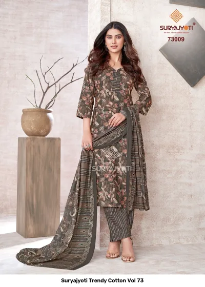 Suryajyoti Trendy Cotton Vol 73: Catalog collage showing eight designs from the Suryajyoti Trendy Cotton Vol 73 collection.