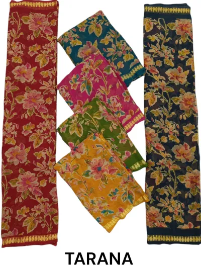 Wholesale Weightless Sarees with Viscose Border, multi-color floral printed saree collection collage featuring viscose borders.
