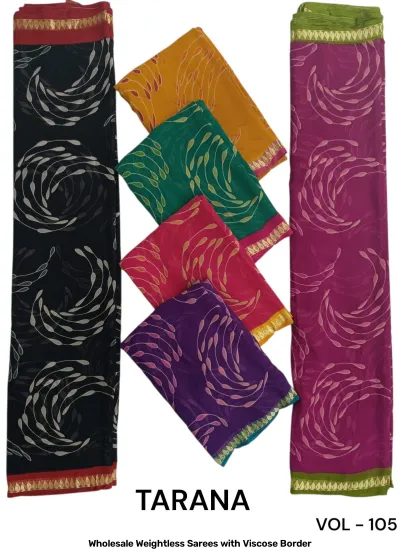 Wholesale Weightless Sarees with Viscose Border, Vol 105, abstract line-print saree collection in multiple colors with viscose borders.