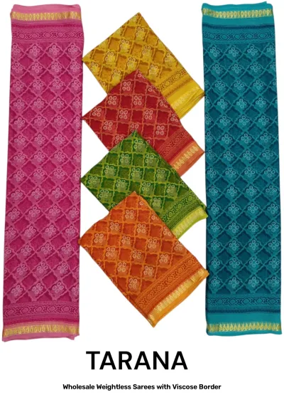 Wholesale Weightless Sarees with Viscose Border, check pattern printed saree collection in multiple colors with viscose borders.