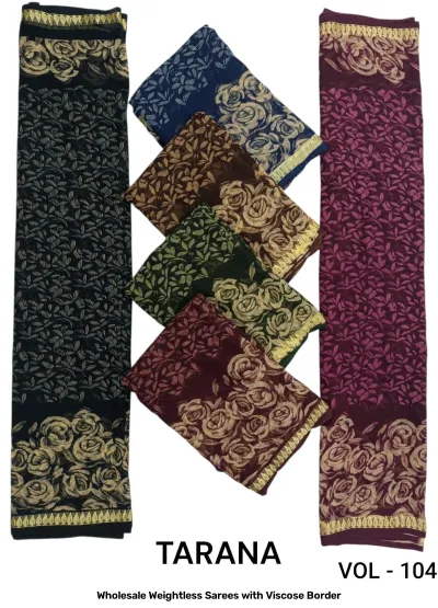 Wholesale Weightless Sarees with Viscose Border, Vol 104, floral rose print saree collection with viscose borders.