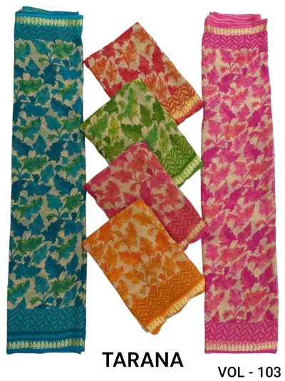 Wholesale Weightless Sarees with Viscose Border, Vol 103, leaf print saree collection in multiple colors with viscose borders.