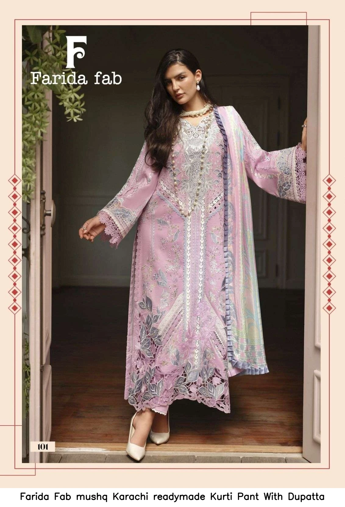 Farida Fab mushq Karachi readymade Kurti Pant With Dupatta 3