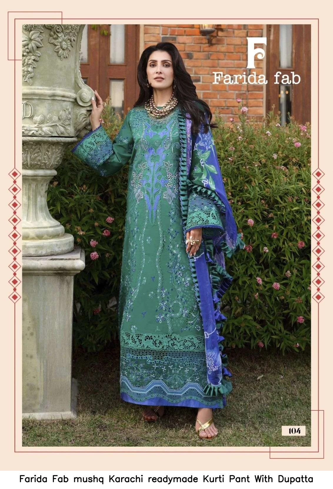 Farida Fab mushq Karachi readymade Kurti Pant With Dupatta 4