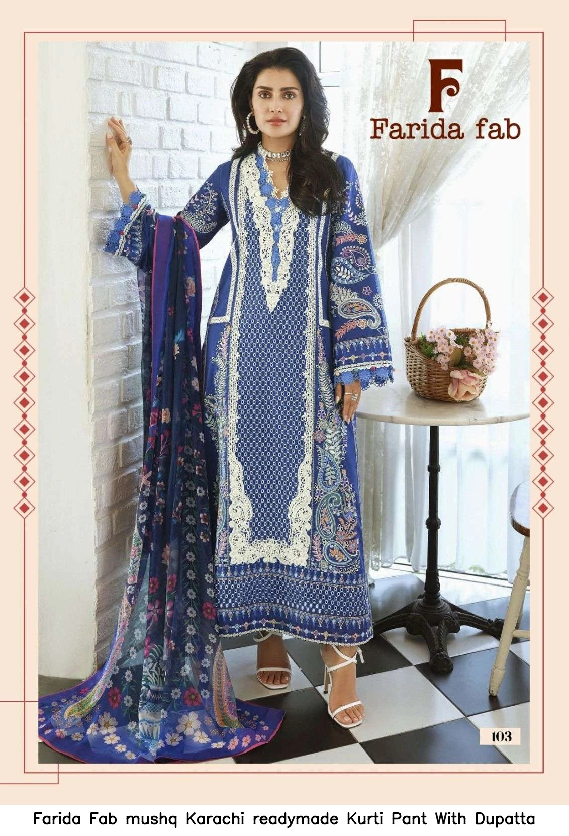 Farida Fab mushq Karachi readymade Kurti Pant With Dupatta 5