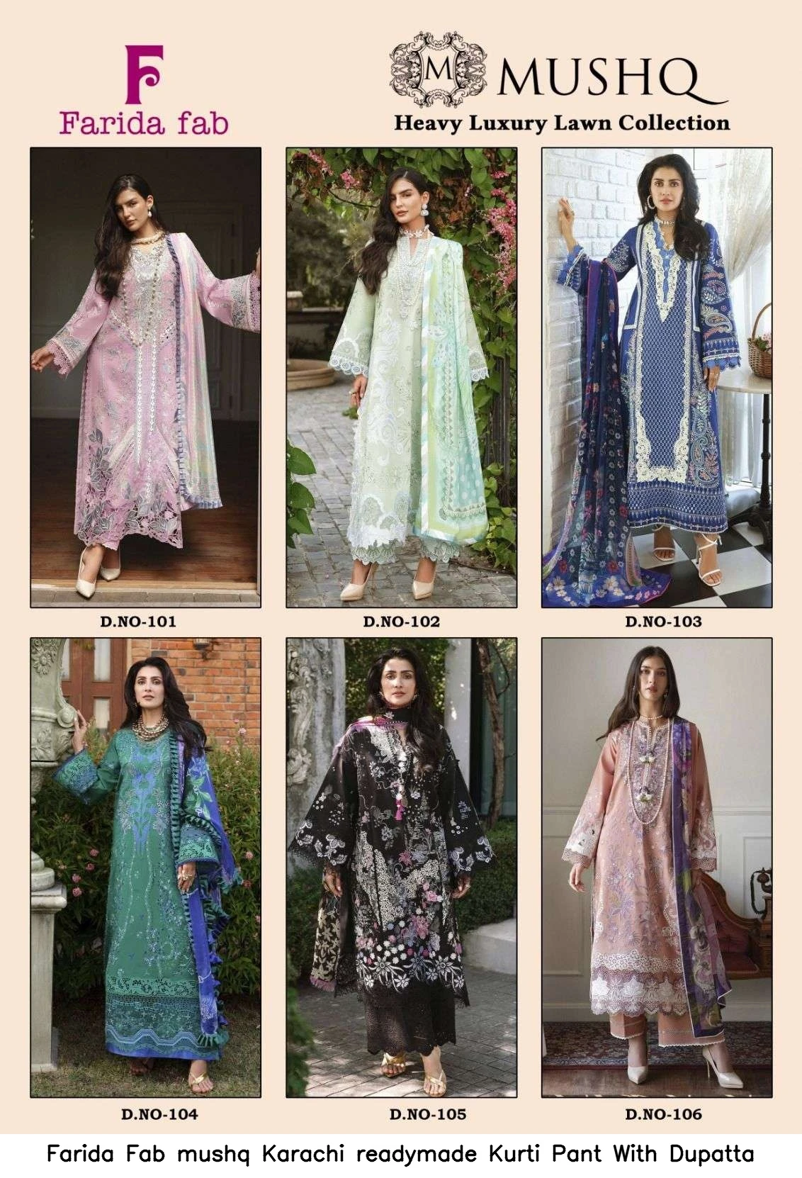 Farida Fab mushq Karachi readymade Kurti Pant With Dupatta 8
